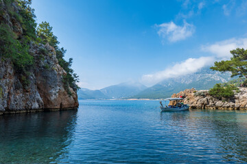 Fototapeta na wymiar Mediterranean sea landscape in Antalya region, Turley. Antalya is a popular resort area in Turkey. 
