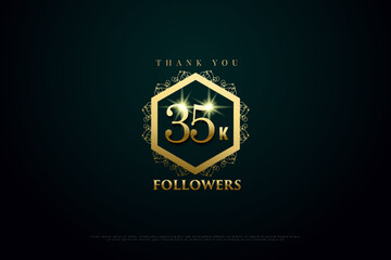 35k followers celebration with hexagon frame.
