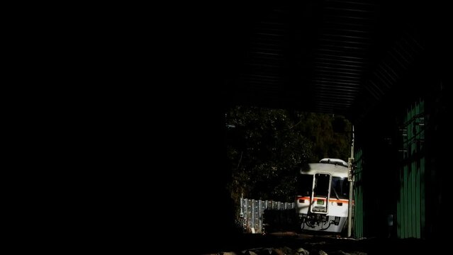 上麻生のスノーシェッドを通過するキハ85系特急ワイドビューひだ