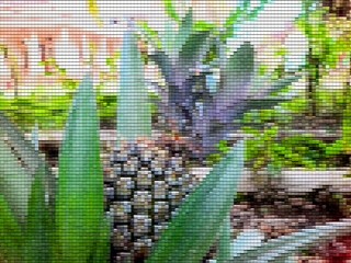 Abstract patchwork background, inside was a pattern resembling greenery.
