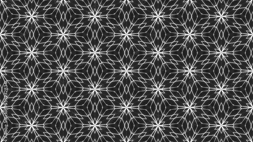 Poster spinning shining snowflakes pattern on black background loop. creative hypnotic design backdrop. hip