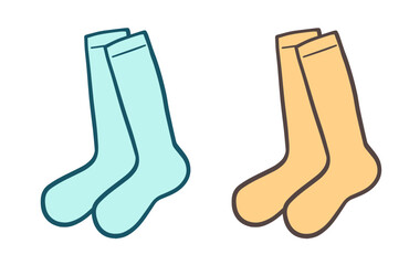 厚手の靴下、青、オレンジ