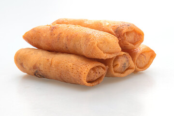 fried spring roll on white background