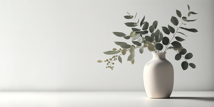 sætte ild rustfri vagabond Green eucalyptus leaves in ceramic vase on white table. Front view, empty  wall background. Place for text, copy space, empty space. Generative AI  Stock Illustration | Adobe Stock