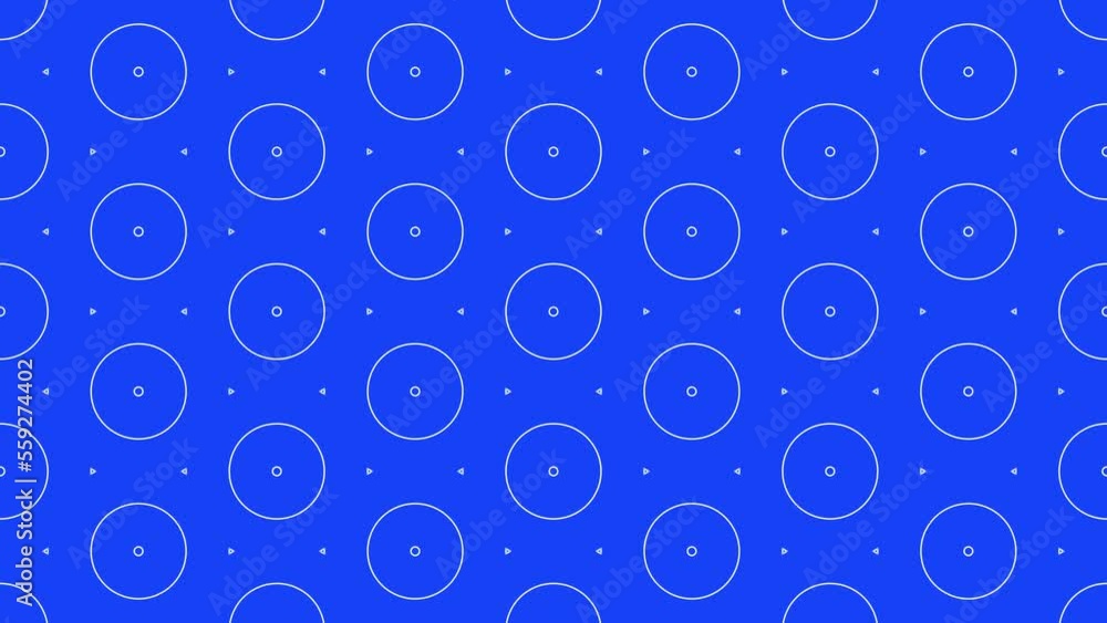 Poster pulsing circles and triangles design backdrop on blue background. hipnosis dynamic loop pattern. flo