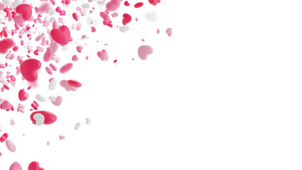 Hearts on white background with copy space Valentines day 3D render