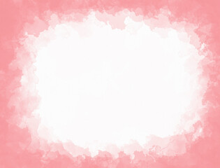 Abstract pink watercolor frame with space on white canvase paper texture background, greeting card background idea