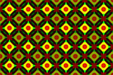 黄色や緑や赤などの多重の円形重なり合うシームレス模様