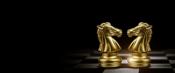 Knight horse chess pieces stand with king concepts of challenge of leader business team or teamwork volunteer or wining and leadership strategic plan and risk management or team player.