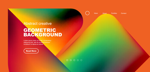 Geometric landing page background. Fluid colors and simple shapes abstract composition. Vector illustration for wallpaper, banner, background, leaflet, catalog, cover, flyer