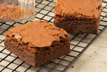 Chocolate brownie on the table.