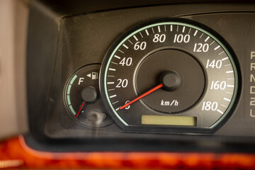 Car speedometer closeup. No progress concept