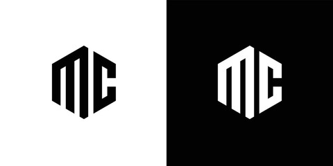Letter M C Polygon, Hexagonal Minimal and Trendy Professional Logo Design On Black And White Background