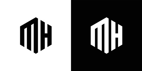 Letter M H Polygon, Hexagonal Minimal and Trendy Professional Logo Design On Black And White Background