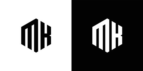 Letter M K Polygon, Hexagonal Minimal and Trendy Professional Logo Design On Black And White Background