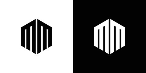 Letter M M Polygon, Hexagonal Minimal and Trendy Professional Logo Design On Black And White Background