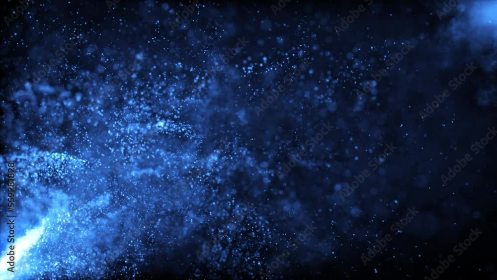Poster abstract loop blue fire particles with smoke cloud flare explod flow from bottom left effect animati