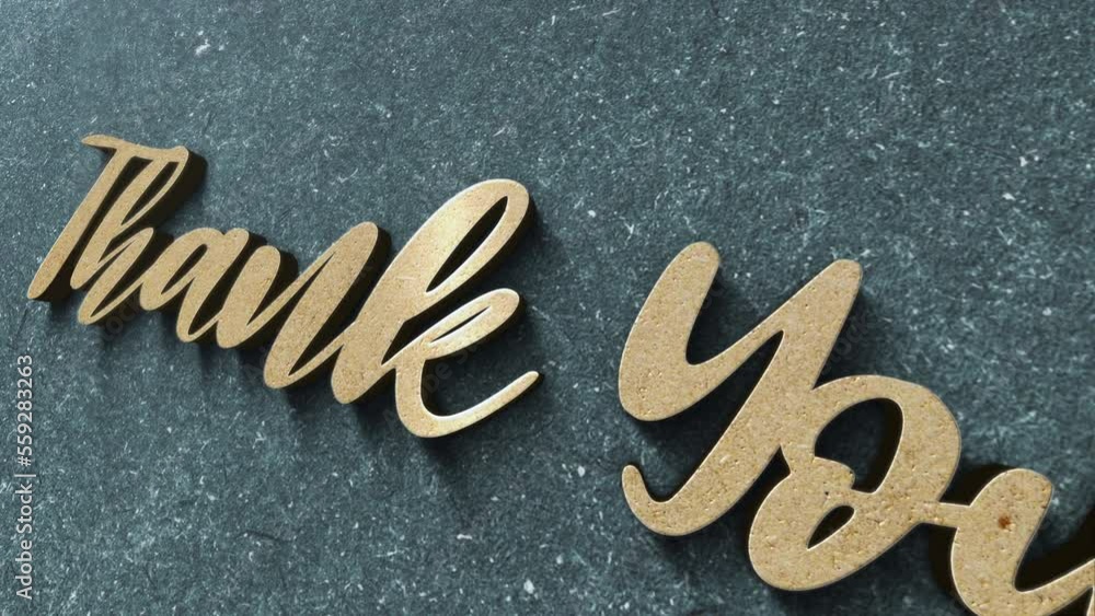 Poster 3d motion chrome text word flying of thank you animation effect on floor background.4k 3d animation 