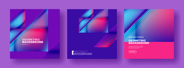 Set of abstract backgrounds - overlapping triangles with fluid gradients design. Collection of covers, templates, flyers, placards, brochures, banners