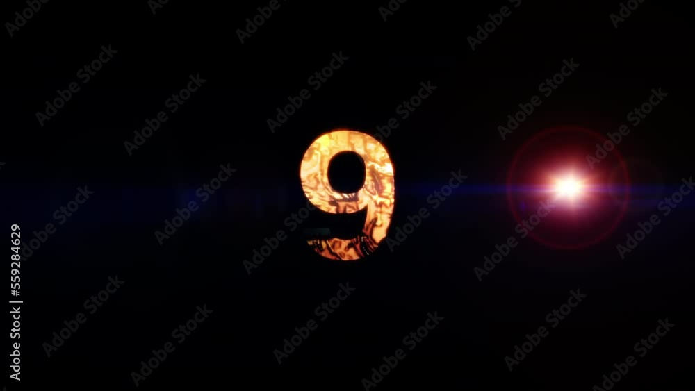 Poster top ten seconds countdown burst flare light number from 10 to 1 with light effect on black backgroun