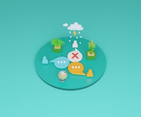 Group Chat status or Online meeting concept 3d message illustration on podium.