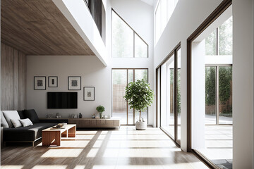 Light Interior Room With Modern Architecture and Natual Light White Walls And Wooden Accents
