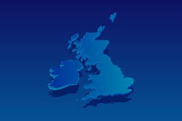 map of United Kingdom on blue background. Vector modern isometric concept greeting Card illustration eps 10.