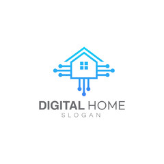 Technology House logo in line style, smart home logo design template