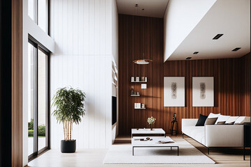 Light Interior Room With Modern Architecture and Natual Light White Walls And Wooden Accents
