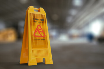 Sign yellow showing warning of caution wet floor wet floor sign on factory of falling person Caution wet floor Sign showing warning of wet floor on wet floor