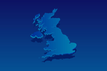 map of United Kingdom on blue background. Vector modern isometric concept greeting Card illustration eps 10.
