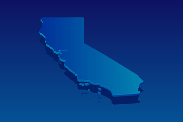 map of California on blue background. Vector modern isometric concept greeting Card illustration eps 10.