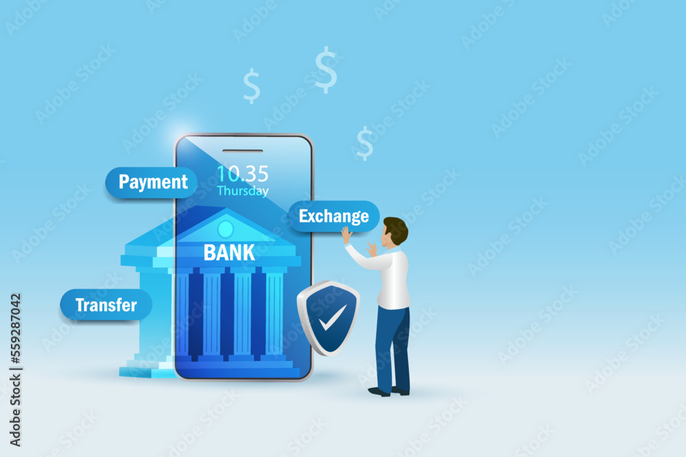 Aufkleber digital and internet banking. businessman using online banking and payment on smartphone. financial 