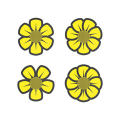 set of yellow sunflower flat illustration sticker