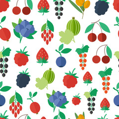 Seamless pattern with garden and wild berries flat illustration