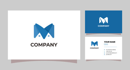 The logo combination of the letter M, house and checklist is suitable for property businesses