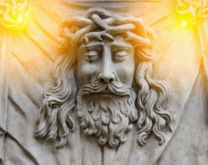 The face of Jesus Christ before suffering. Rays of God's glory