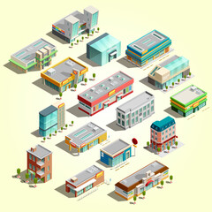 isometric building street illustration city
