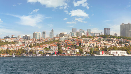 Fototapeta na wymiar City view of Istanbul skyline, from the Bosporous strait, Istanbul, Turkey