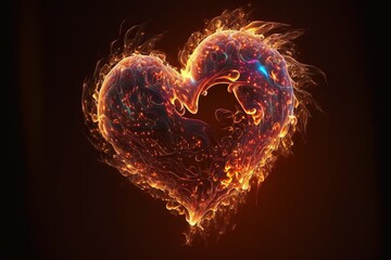 Heart made out of swirling flames, on dark background, generative AI