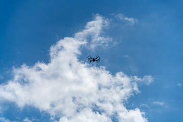 Drone flies away to the sun