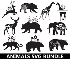 Animals Svg Bundle, Forest Animals Silhouettes, Deer Bundle Svg, Bear Svg, Customized name svg, monogram svg, Elephant Vector, Giraffe svg