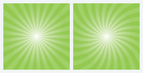 Yellow Green rays background. Sunburst pattern background set. Radial and swirl retro style background in pop art style.