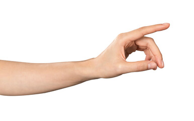 Hand pointing at screen on background. PNG format file.
