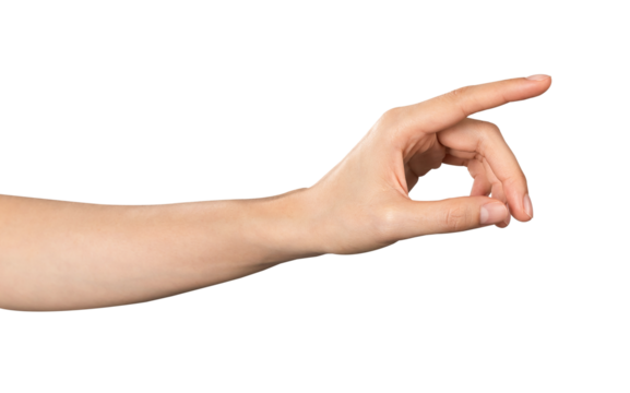 Hand pointing at screen on background. PNG format file.