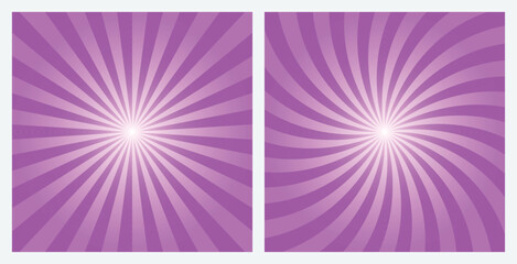 Magenta purple rays background. Sunburst pattern background set. Radial and swirl retro style background in pop art style.