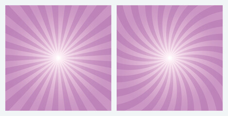 Fototapeta premium Violet purple rays background. Sunburst pattern background set. Radial and swirl retro style background in pop art style.