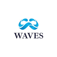 Abstract ocean waves logo design, letter W and number 3