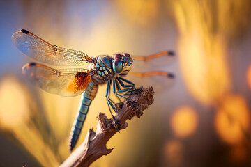 dragonfly on branch. Generative AI	 - obrazy, fototapety, plakaty