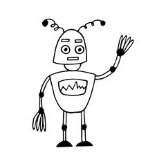 robot hand drawn in doodle style. cartoon character for kids room decor and clothes.
